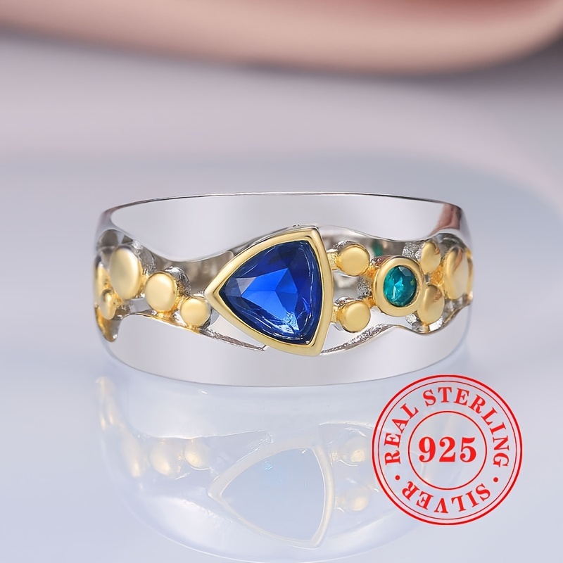 925 Silver Two Ring Triangle Cut Gemstone Vintage Ring